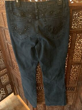 Women's Dark Blue Boot-Cut Jeans with Embellished Front Pockets
